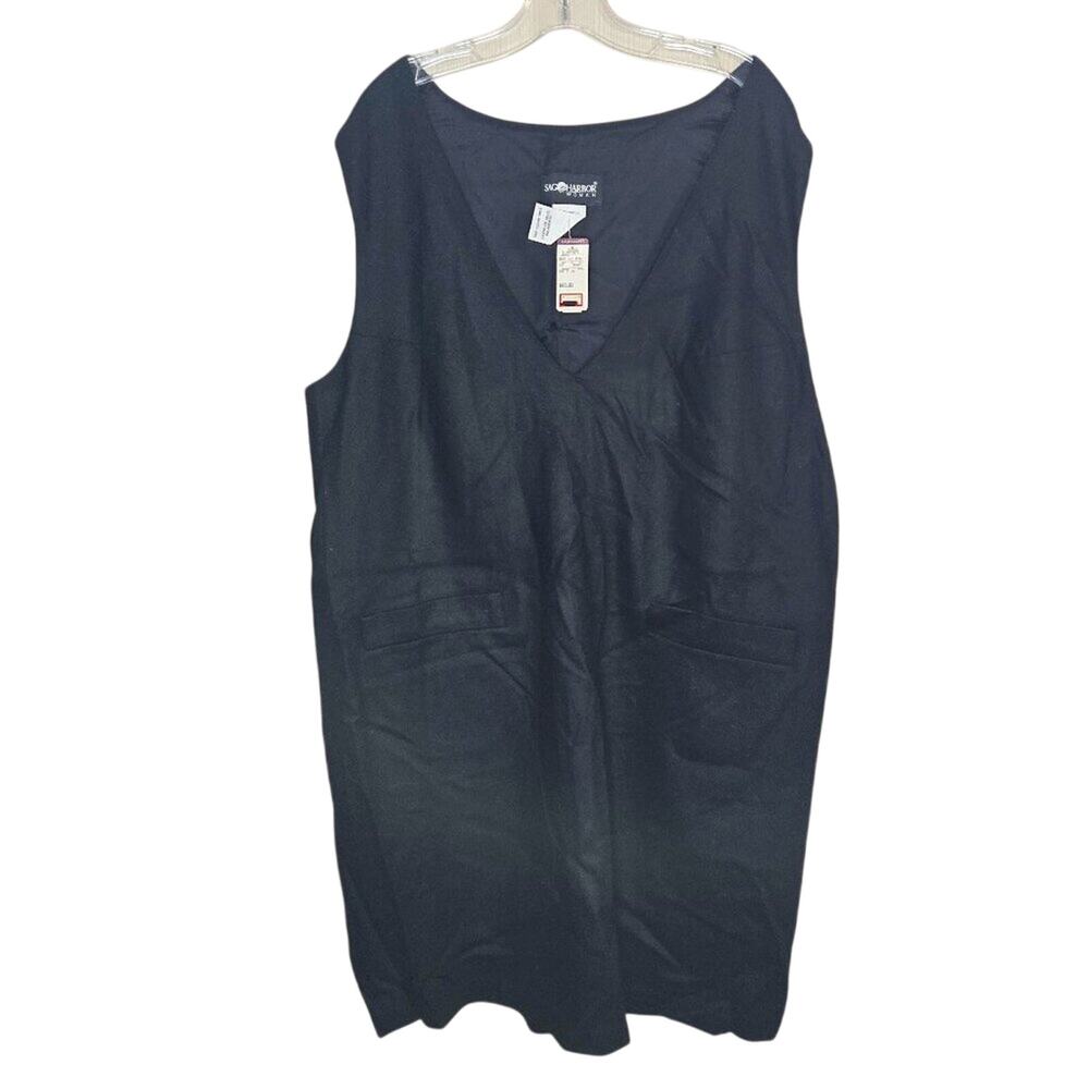 Sag Harbor 18W Classy Black 100% Wool V-neck Sleeveless Dress [0274]
